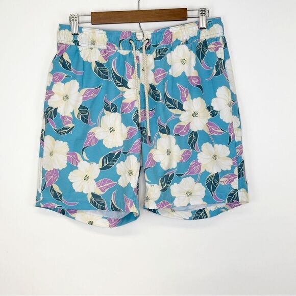 Faherty Mens Beacon Swim Trunks Blue Hawaiian Print Size Large - Picture 4 of 11